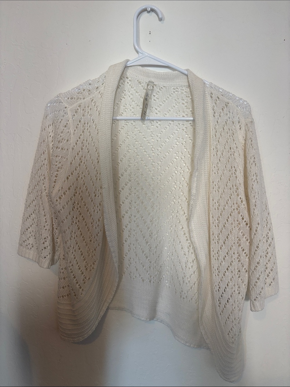 Open-Front Crochet Knit Cardigan Sweater - Cream